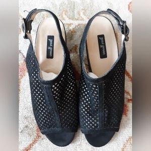 PAUL GREEN Lois Perforated Slingback Sandals Black Leather Heels UK 3/US 5/5.5